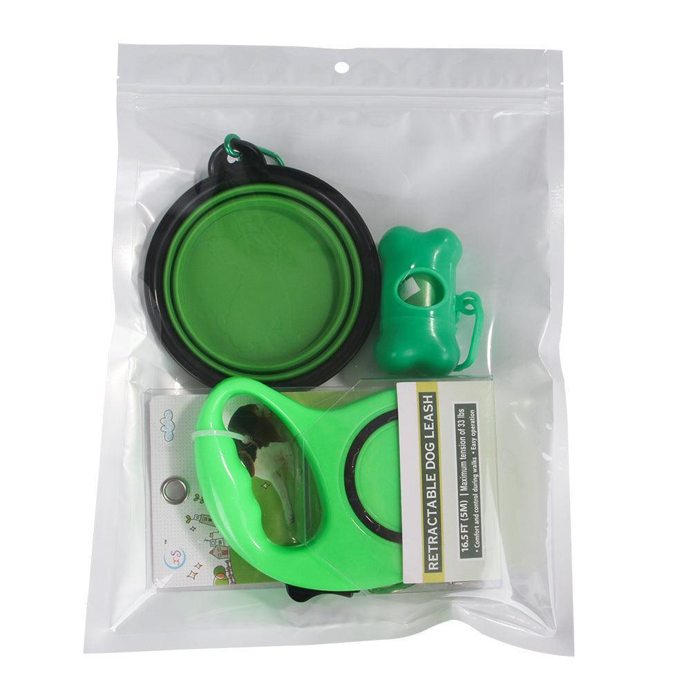 3-In-1 Dog Traction Rope And Folding Bowl Set