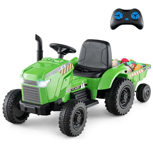 Tractor Montable Eléctrico 2 en 1 de 12V para Niños con Remolque y 3 Velocidades - Verde Grisáceo
