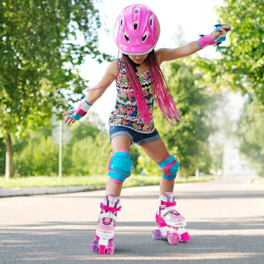 Patines Infantiles Ajustables de 4 Tallas con Ruedas Luminosas y Protección de Seguridad-Rosa R