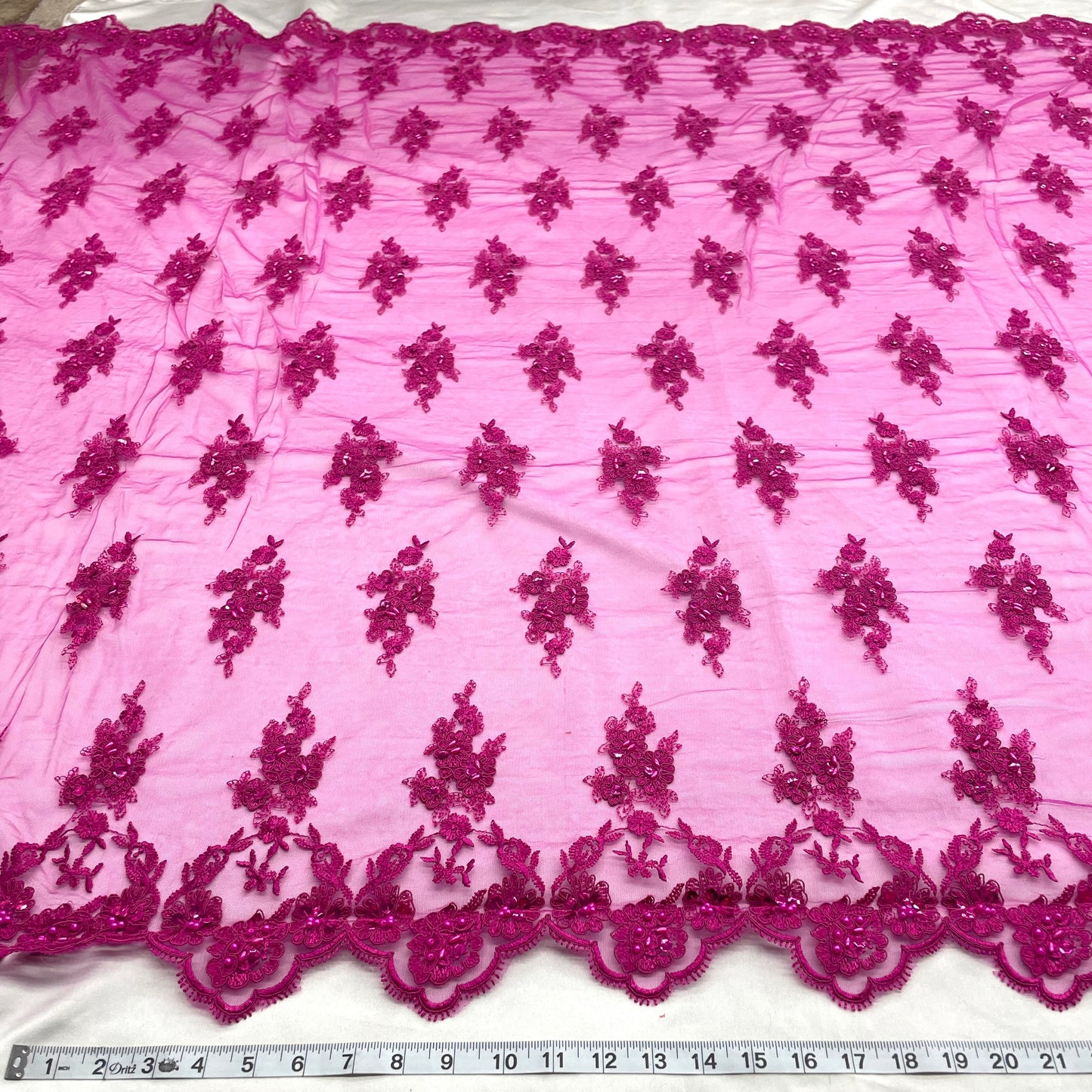 Beaded & Corded Lace Fabric Embroidered on 100% Polyester Net Mesh | Lace USA - 96644W-BP