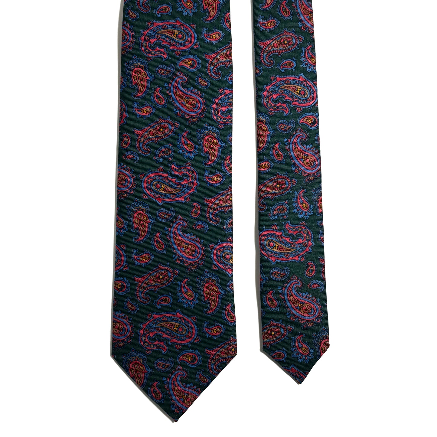 Hand-Printed Forest Green Paisley Silk Tie