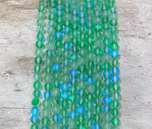 Cuentas de cristal de sirena mate, también conocidas como cuarzo místico aura, redondas de 6mm 8mm