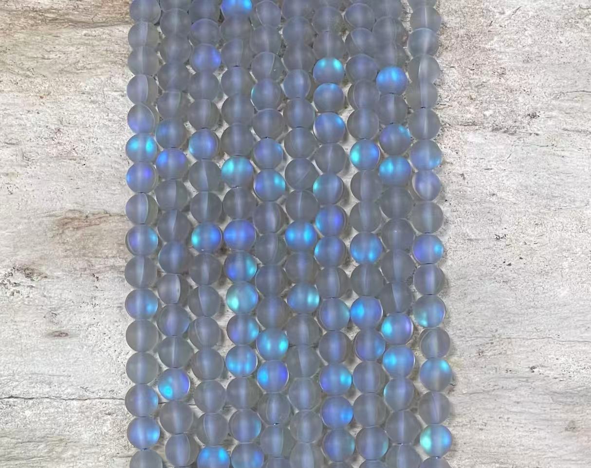 Cuentas de cristal de sirena mate, también conocidas como cuarzo místico aura, redondas de 6mm 8mm