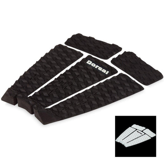DORSAL Almohadillas de tracción de cubierta de tabla de surf de EVA de cinco piezas con cola Kicker para tablas de skimboard, tablas de surf, tablas de peces, funboard, negro/blanco
