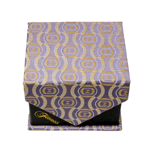 Juego de caja de 4 corbatas con diseño cuadrado funky morado y amarillo para hombres