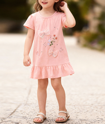 Vestido de manga corta con bordado floral de verano para niñas elegantes