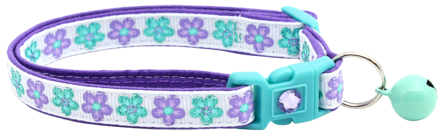 Aqua and Purple Daisy Breakaway Cat Collar