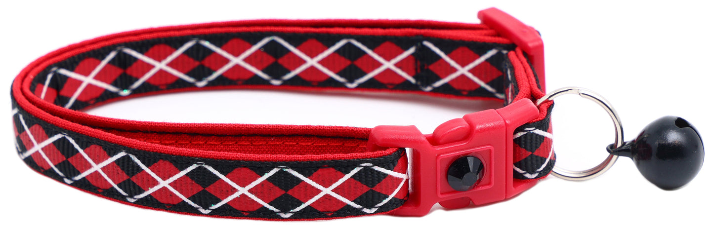 Red Argyle Breakaway Cat Collar