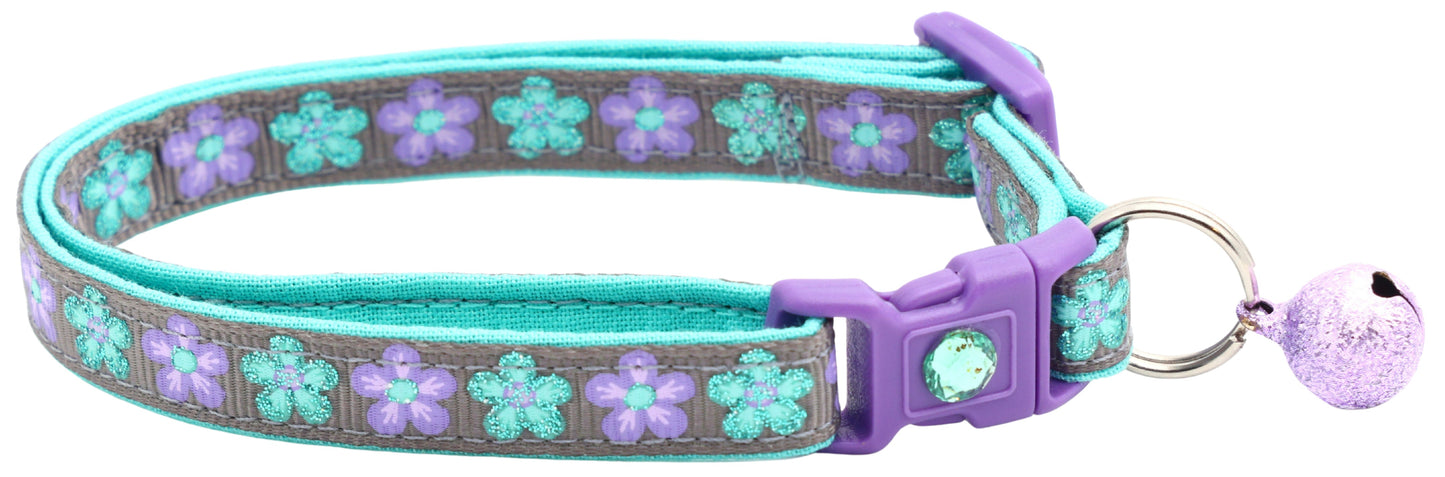 Aqua and Purple Daisy Breakaway Cat Collar
