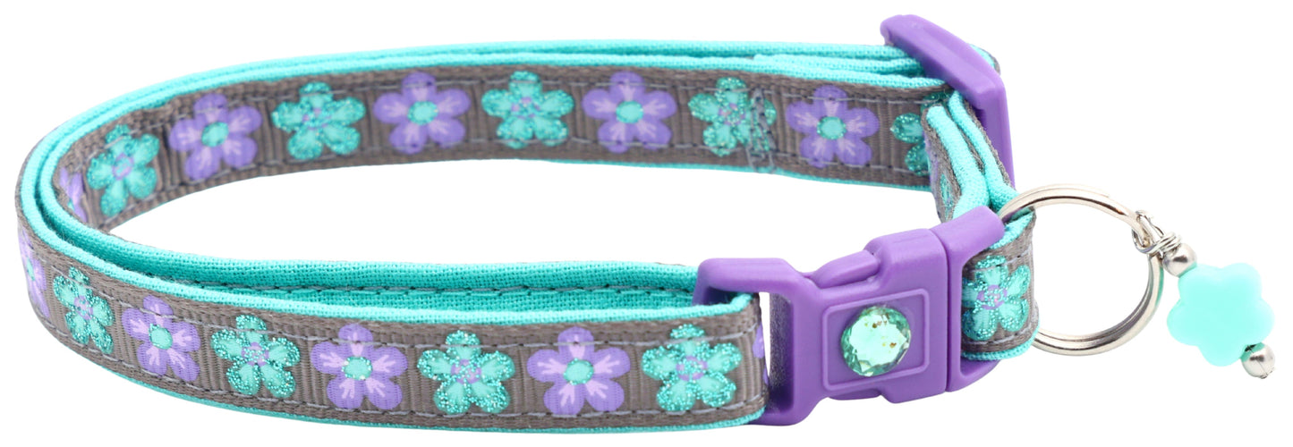 Aqua and Purple Daisy Breakaway Cat Collar