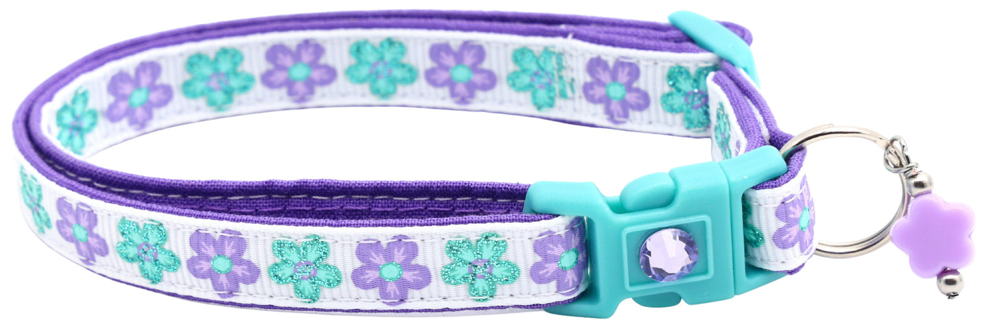 Aqua and Purple Daisy Breakaway Cat Collar