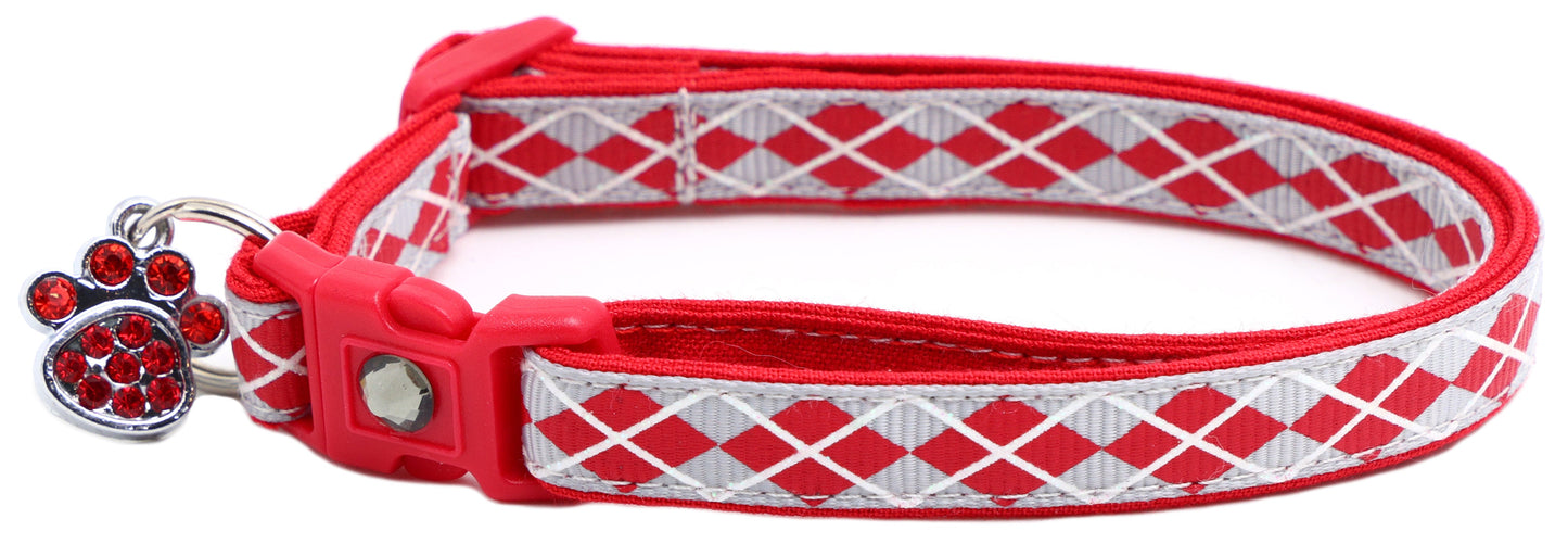 Red Argyle Breakaway Cat Collar
