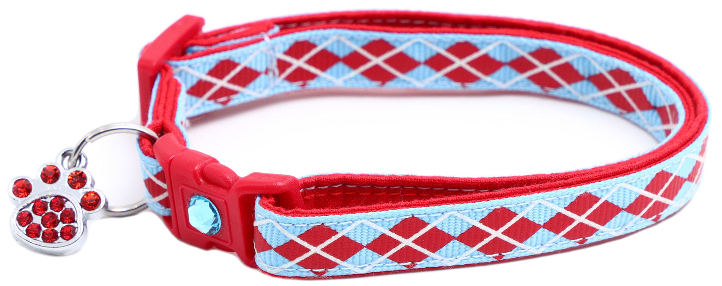 Red Argyle Breakaway Cat Collar