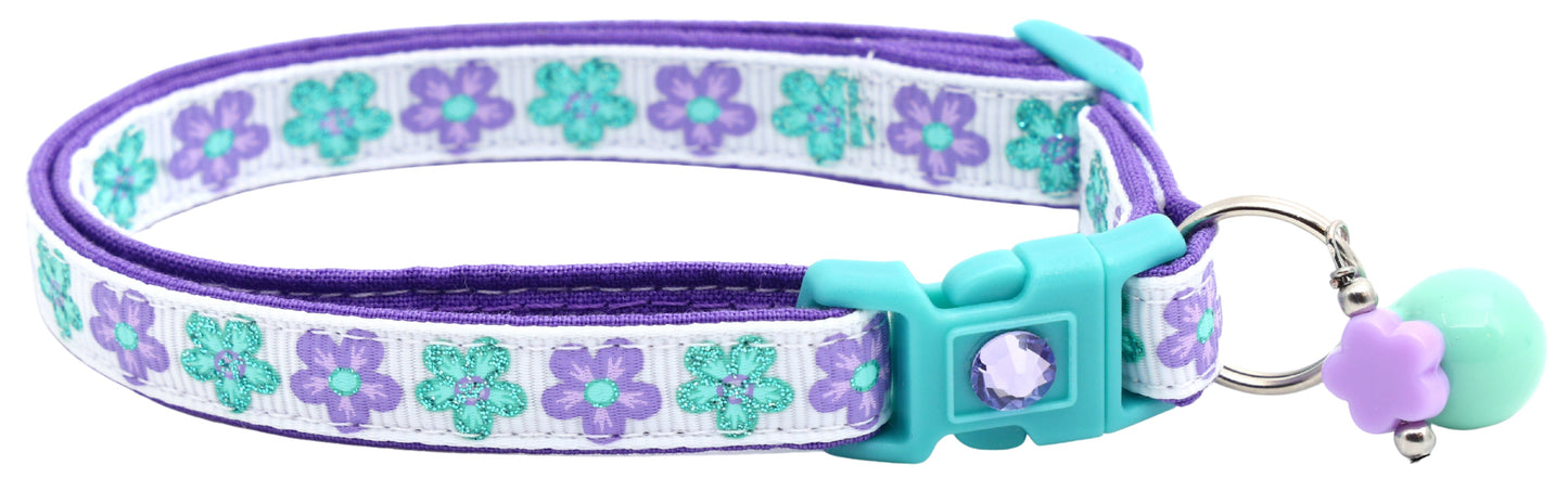 Aqua and Purple Daisy Breakaway Cat Collar