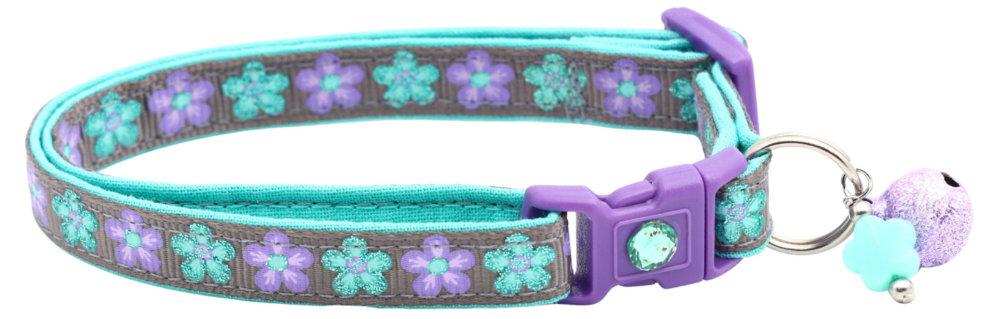 Aqua and Purple Daisy Breakaway Cat Collar