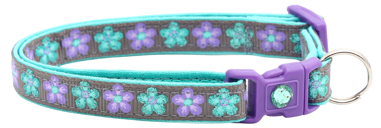 Aqua and Purple Daisy Breakaway Cat Collar