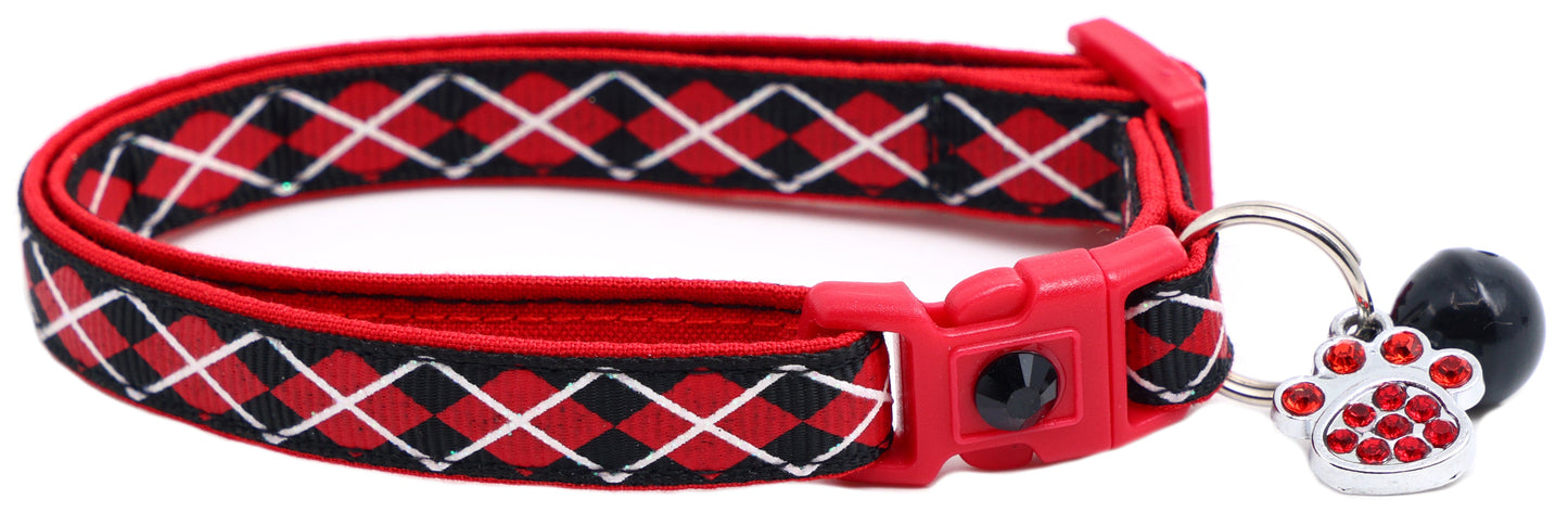 Red Argyle Breakaway Cat Collar