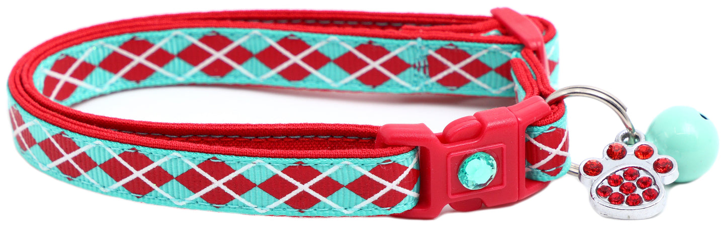Red Argyle Breakaway Cat Collar