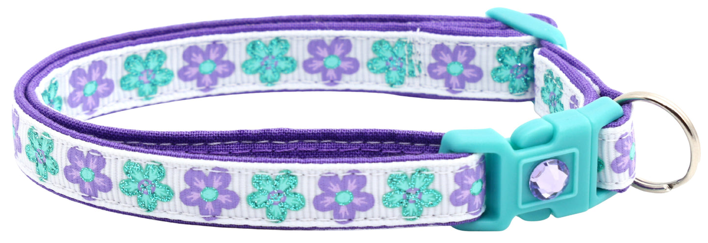 Aqua and Purple Daisy Breakaway Cat Collar