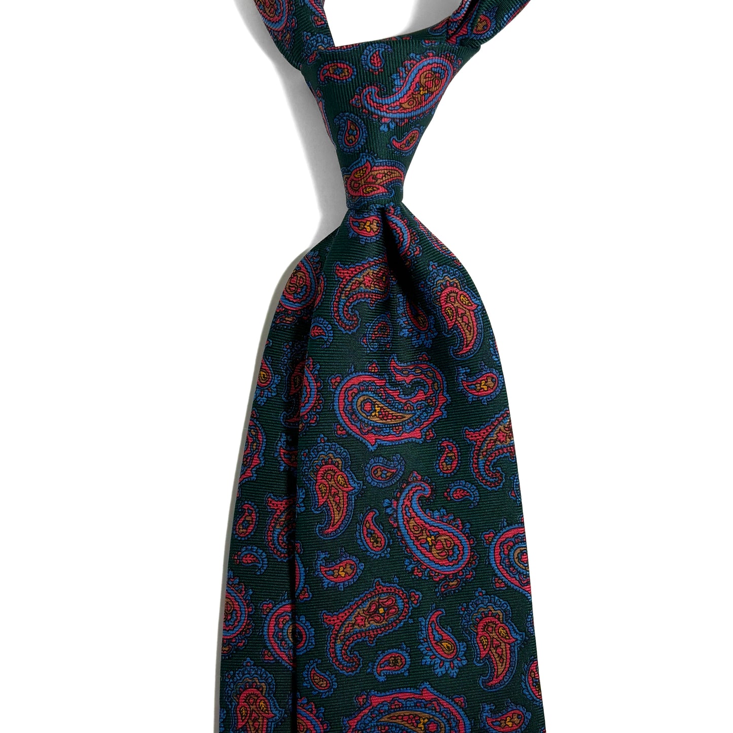 Hand-Printed Forest Green Paisley Silk Tie