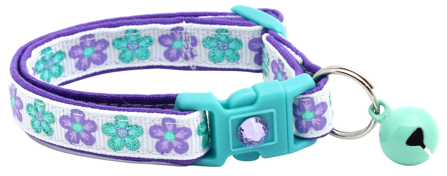 Aqua and Purple Daisy Breakaway Cat Collar