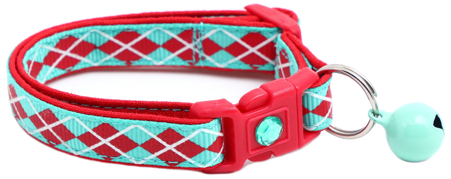 Red Argyle Breakaway Cat Collar