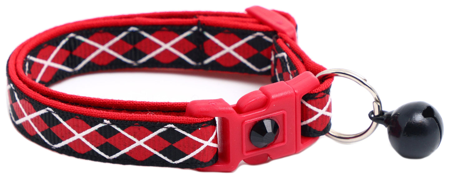 Red Argyle Breakaway Cat Collar