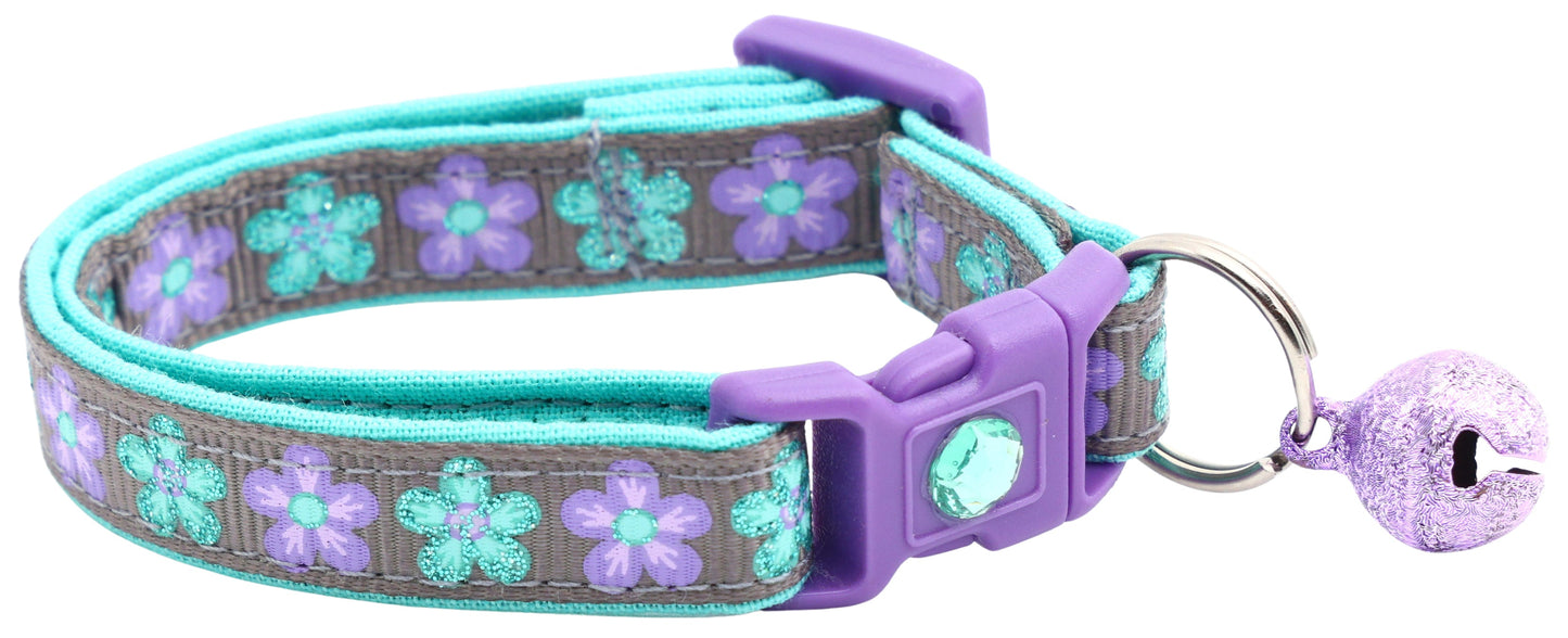 Aqua and Purple Daisy Breakaway Cat Collar