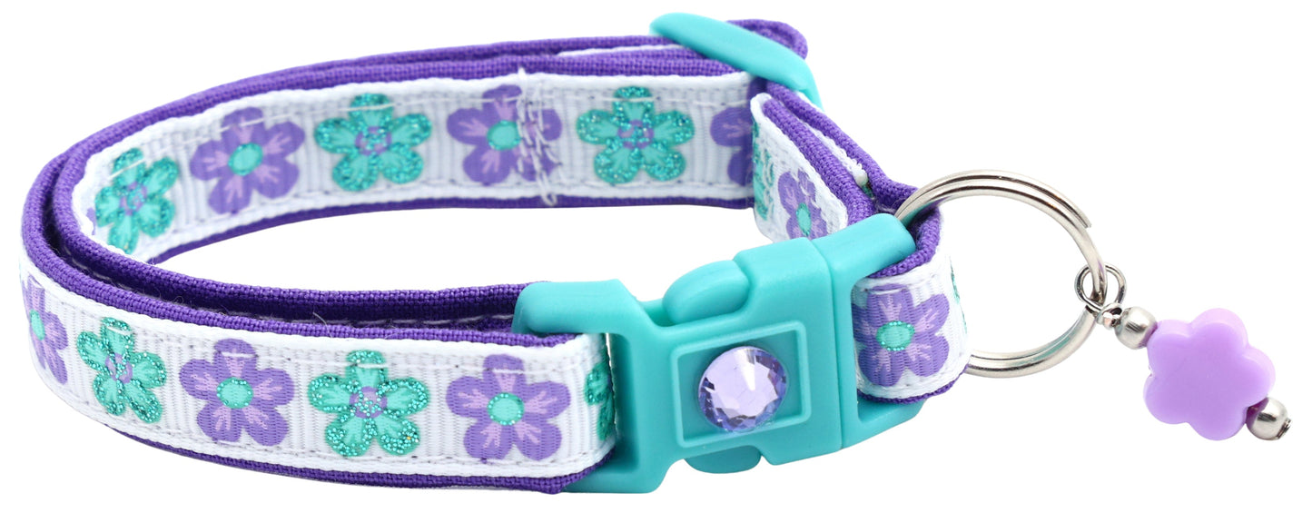 Aqua and Purple Daisy Breakaway Cat Collar