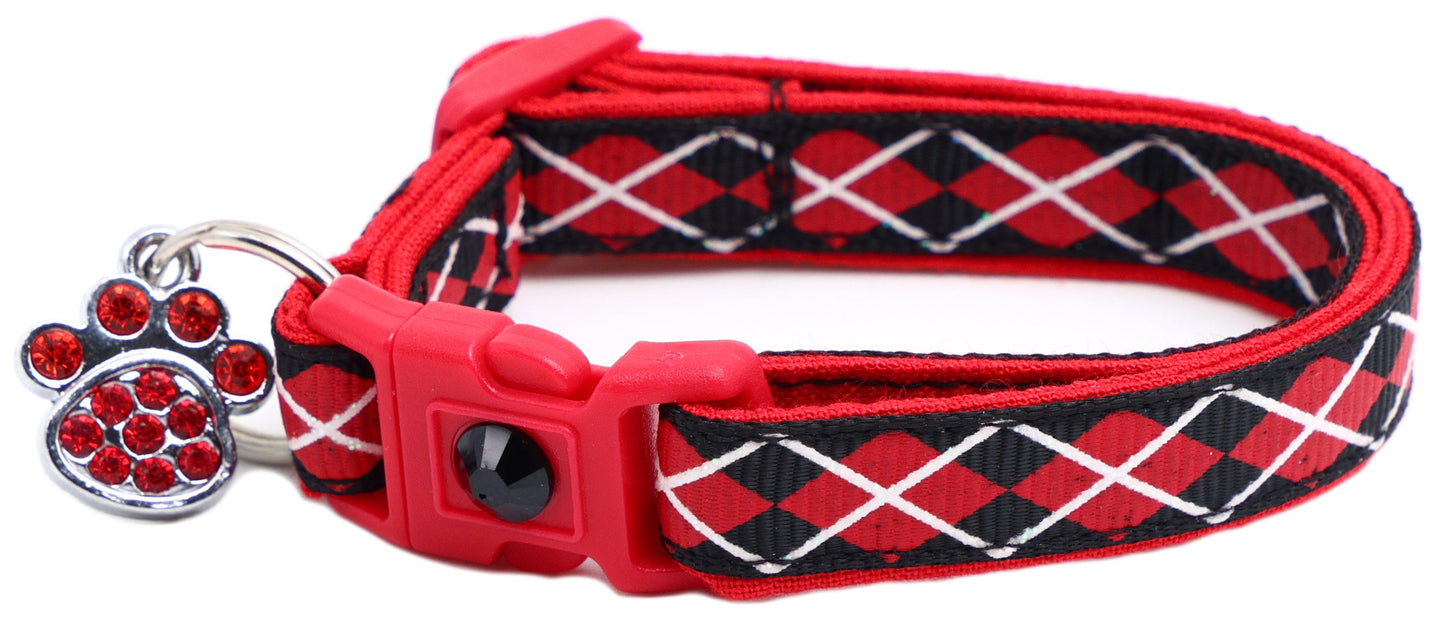Red Argyle Breakaway Cat Collar