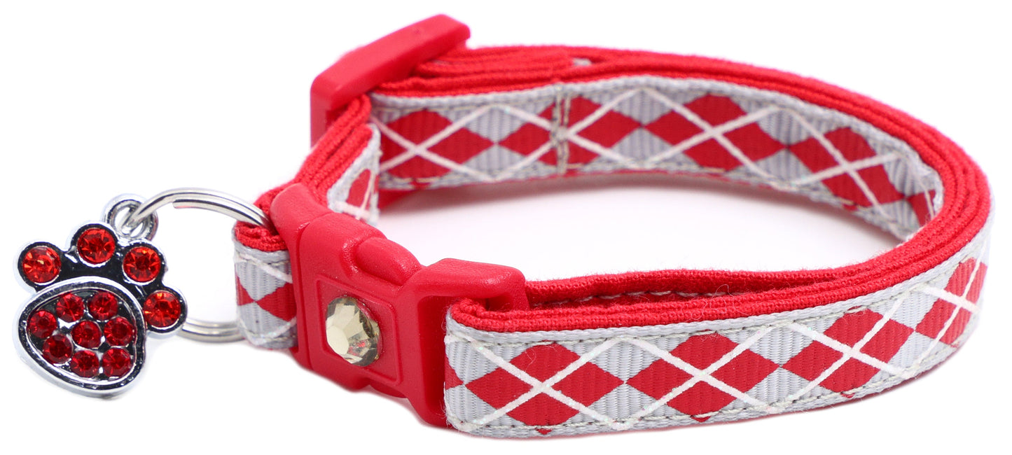 Red Argyle Breakaway Cat Collar
