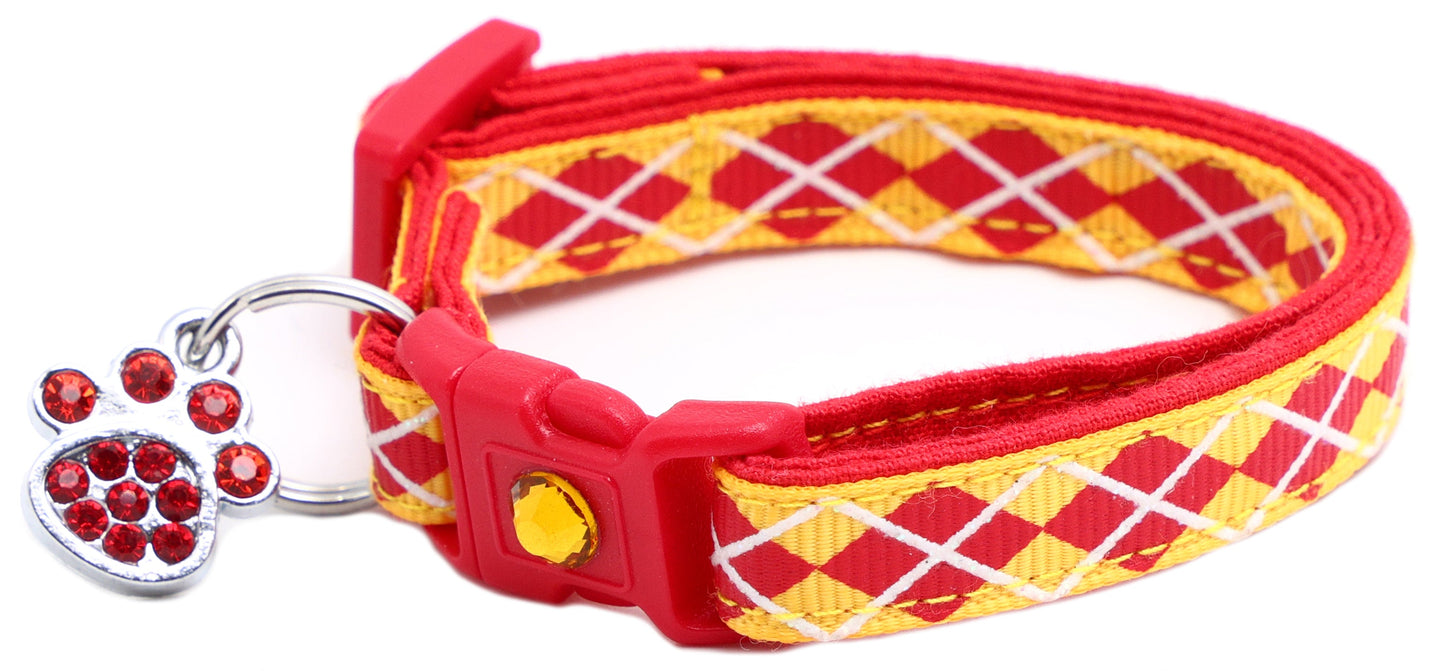 Red Argyle Breakaway Cat Collar