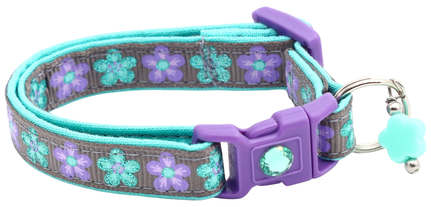 Aqua and Purple Daisy Breakaway Cat Collar