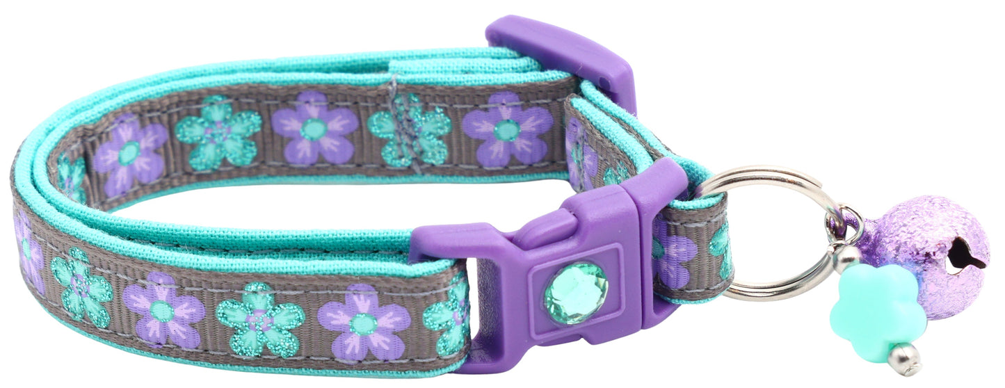 Aqua and Purple Daisy Breakaway Cat Collar
