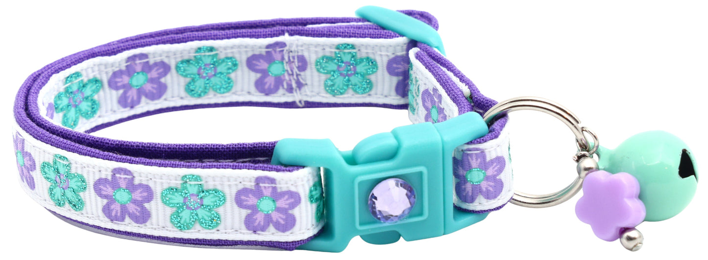 Aqua and Purple Daisy Breakaway Cat Collar