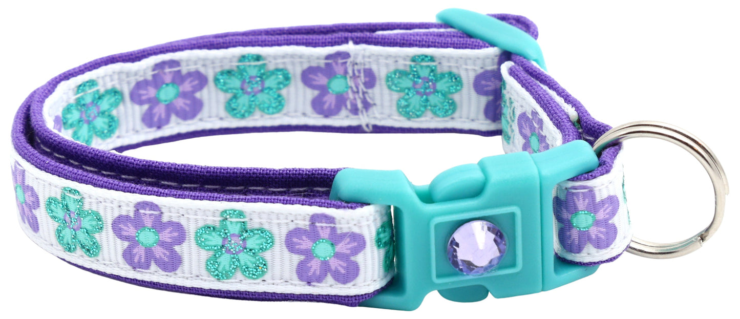 Aqua and Purple Daisy Breakaway Cat Collar