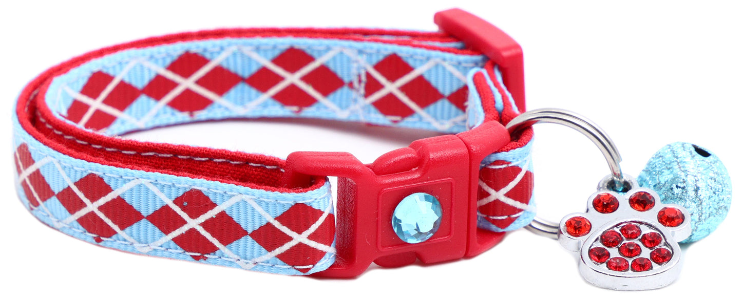 Red Argyle Breakaway Cat Collar