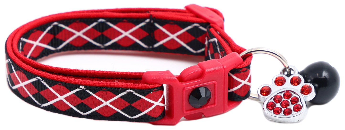 Red Argyle Breakaway Cat Collar