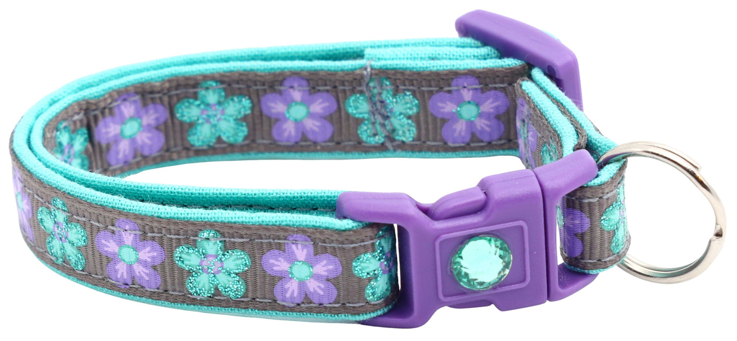 Aqua and Purple Daisy Breakaway Cat Collar