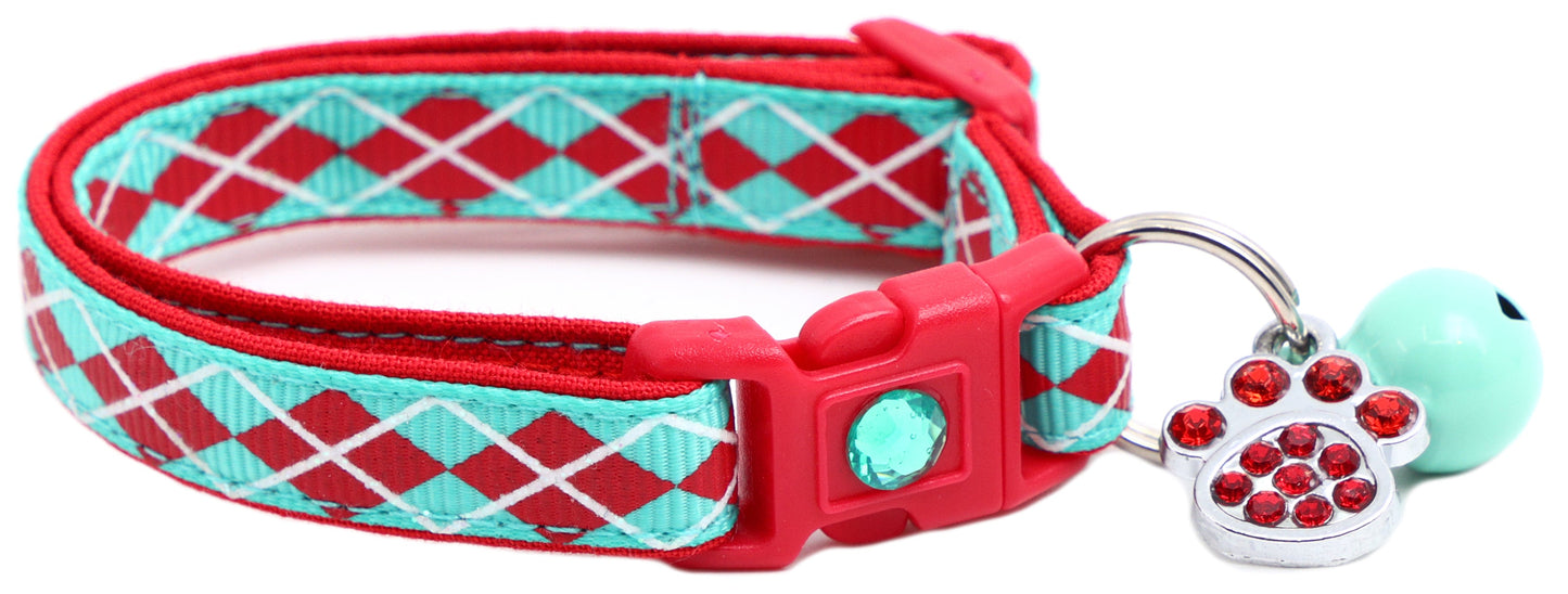 Red Argyle Breakaway Cat Collar
