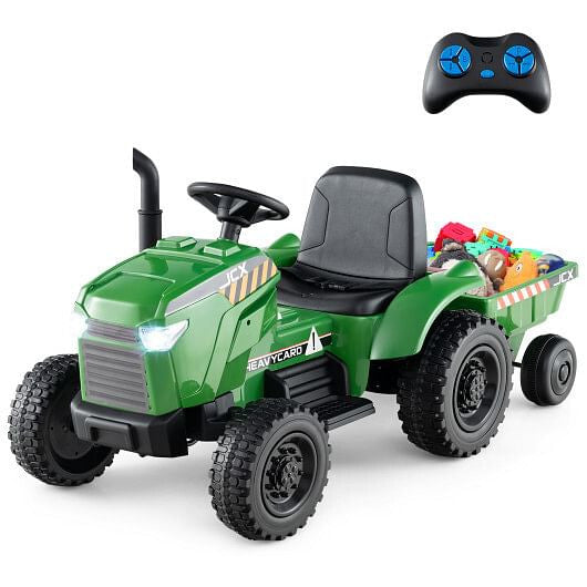 Tractor Montable Eléctrico 2 en 1 de 12V para Niños con Remolque y 3 Velocidades - Verde Grisáceo