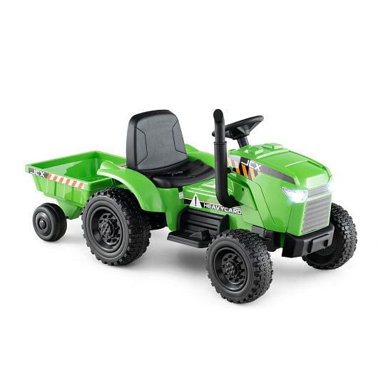 Tractor Montable Eléctrico 2 en 1 de 12V para Niños con Remolque y 3 Velocidades - Verde Grisáceo