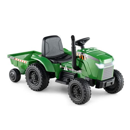 Tractor Montable Eléctrico 2 en 1 de 12V para Niños con Remolque y 3 Velocidades - Verde Grisáceo