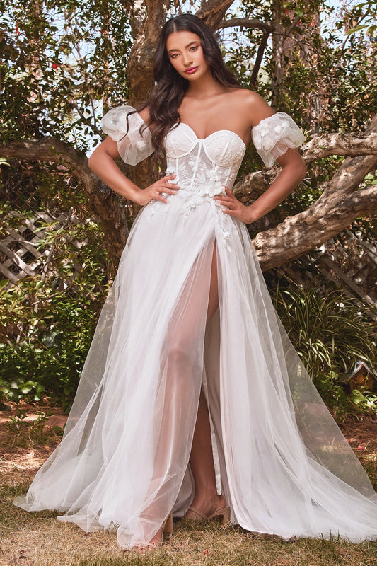 Vestido de novia de gala floral sin tirantes