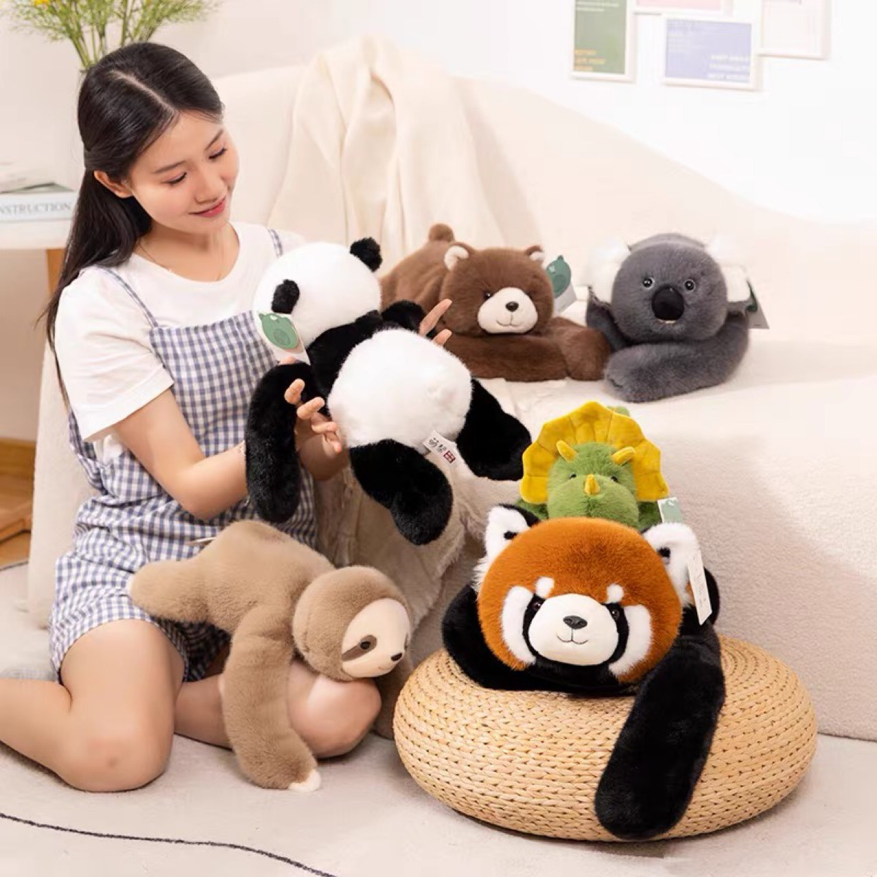 Panda, Koala, Perezoso, Dinosaurio, Oso y Pequeño Panda Peluche – Juguete de Peluche Suave para Niños