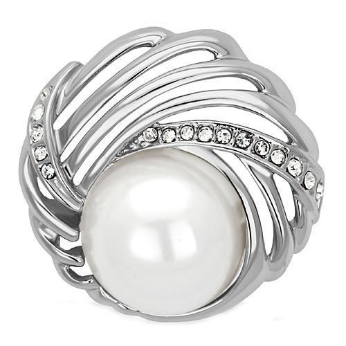LO2866 - Broches de Metal Blanco de Rodio de Imitación con Perla Sintética en Blanco