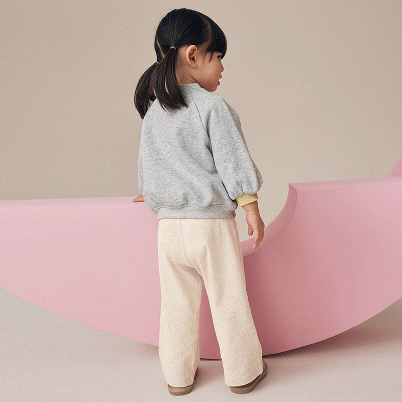 Spring and Autumn Girls Animals Cartoon Pattern Long Sleeves Coat and Beige Pants Clothing Set