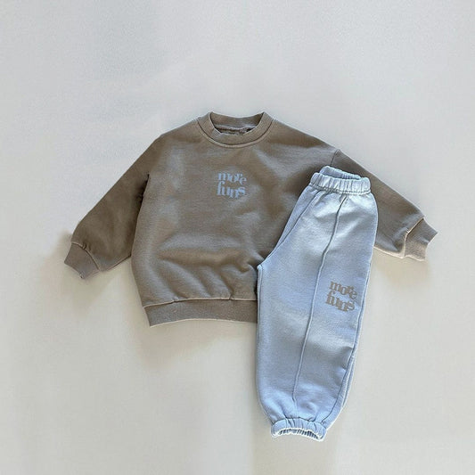 Conjunto de ropa deportiva de otoño para bebé, niño o niña, unisex, informal, con estampado de letras, sudadera y pantalones