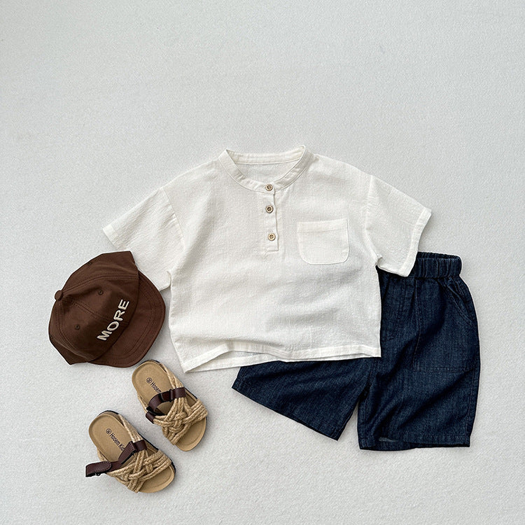 Summer Arrival Kids Unisex Soft Comfortable Short Sleeves Thin Solid Color Top Base T-Shirt