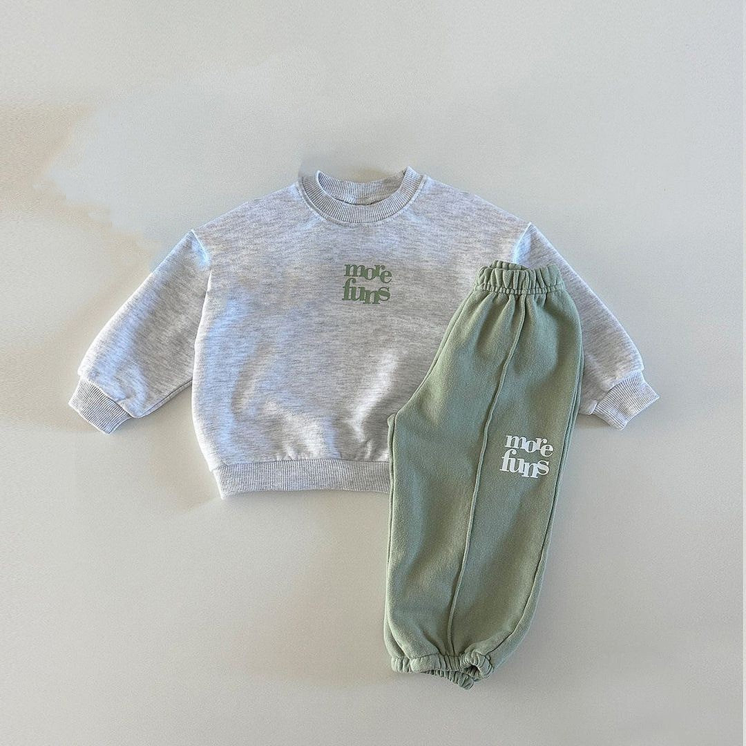 Autumn Baby Kids Unisex Casual Letter Pattern Pullover and Pants Sportswear Clothing Set
